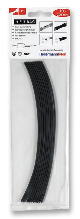 Hellermanntyton 308-30151 Heat Shrink Tubing 3:1 0.059 " 1.5 mm Black 7.87 200