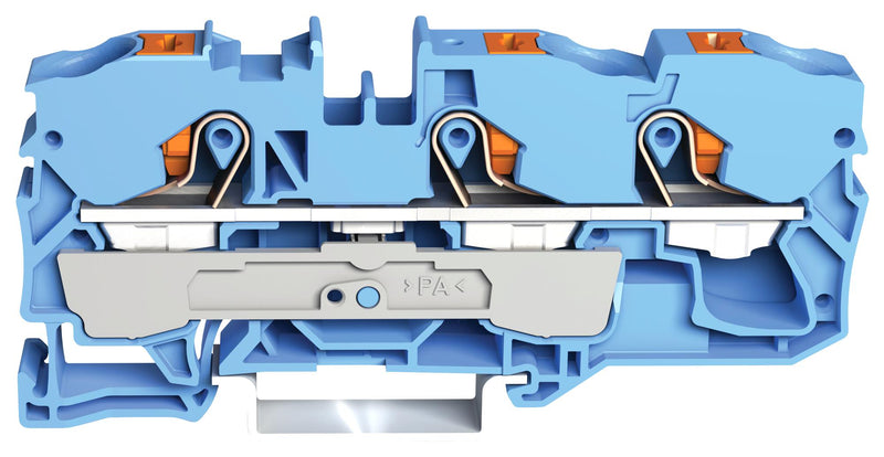 Wago 2210-1304 DIN Rail Mount Terminal Block 3 Ways 20 AWG 6 10 mm&Acirc;&sup2; Push In 57 A