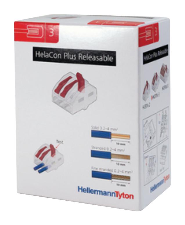 Hellermanntyton HCRN-3 Pluggable Terminal Block 3 Ways 28AWG to 14AWG 4 mm&Acirc;&sup2; Push In Lock 32 A