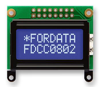 FORDATA FC0802C00-NSWBBH-91*E Alphanumeric LCD, 8 x 2, White on Blue, 3V, English, Japanese, Transmissive