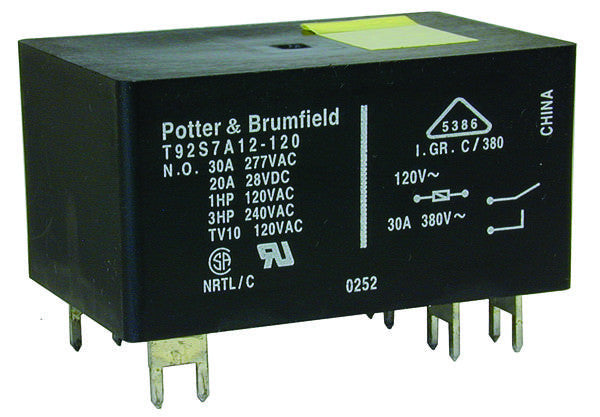 POTTER&BRUMFIELD - TE CONNECTIVITY T92P7D12-24 RELAY, DPST-NO, 277VAC, 28VDC, 40A