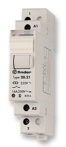 FINDER 20.23.8.024.4000 Power Relay, SPST-NO, SPST-NC, 24 VAC, 16 A, 20 Series, DIN Rail