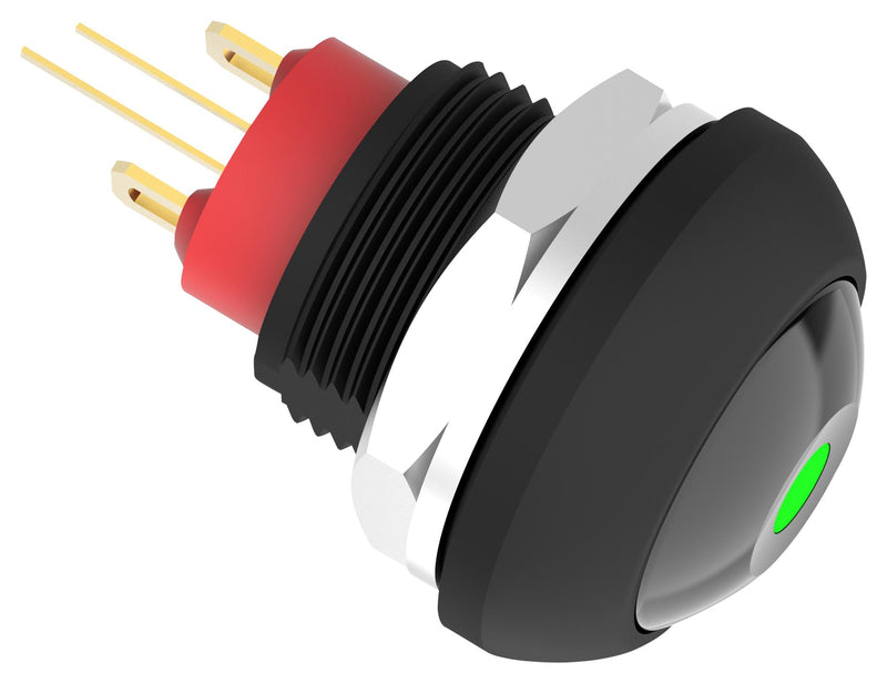 Alcoswitch - TE Connectivity PB6B2FM2M1CAL06 Industrial Pushbutton Switch Subminiature Off-(On) Green PB6 Series Flat Spst Solder