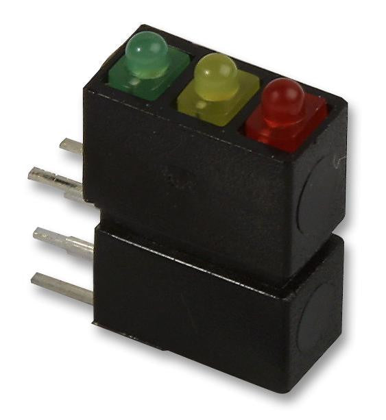 MENTOR 1905.8720 Circuit Board Indicator, Red, Yellow, Green, 3 LEDs, Through Hole, 2mm, R 20mA, Y 20mA, G 20mA