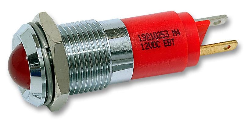 CML INNOVATIVE TECHNOLOGIES 19210253 LED Panel Mount Indicator, Satin Chrome Bezel, Red, 14 mm, 12 VDC, 20 mA, 90 mcd, IP67