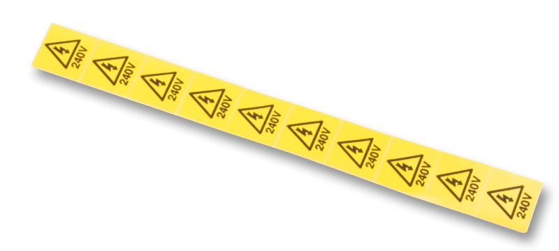 TE CONNECTIVITY 13025 Label, 240V, Vinyl, Black on Yellow, Self Adhesive, 19mm x 19mm, Card of 10