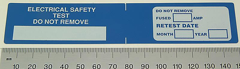 TE CONNECTIVITY 13009 Label, Pat Test, Vinyl, Blue on White, Self Adhesive, 30mm x 150mm, Card of 10