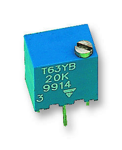 VISHAY T63YB104KT20 Trimmer Potentiometer, 100 kohm, 250 mW, &plusmn; 10%, T63 Series, 15 Turns, Through Hole