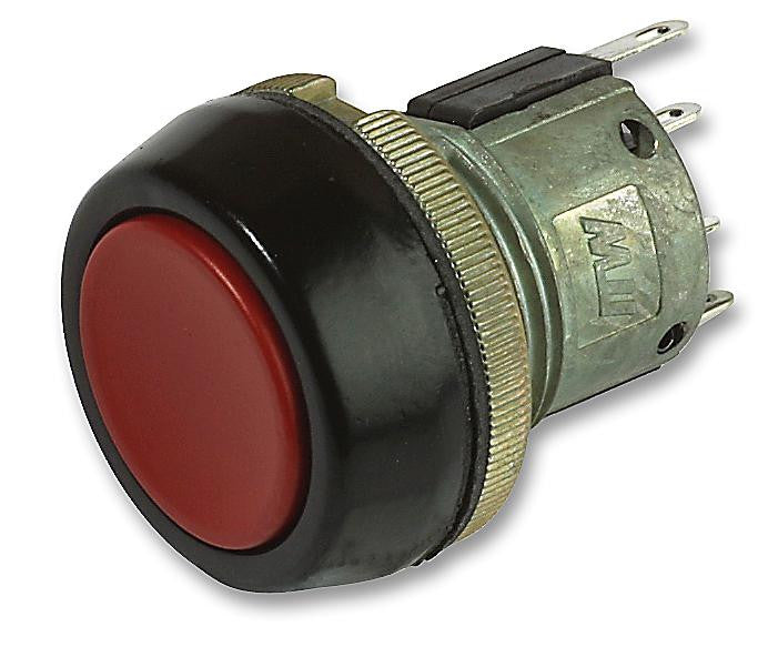 ITW SWITCHES 76-9410/439088R Pushbutton Switch, Off-On, SPST, 250 V, 10 A, Quick Connect, Solder