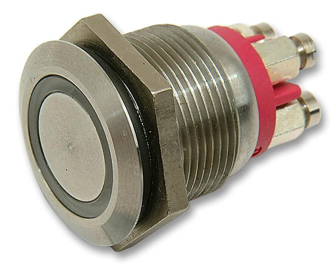 BULGIN MPI002/TERM/RD Vandal Resistant Switch, MPI002 Series, SPST-NO, Natural, Screw, 50 mA