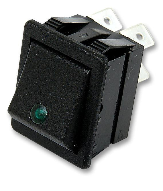 ARCOLECTRIC C1553PTNAO Rocker Switch, Illuminated, DPST, Off-On, Black, Panel, 16 A