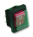 ARCOLECTRIC C1353ALGNF Rocker Switch, Illuminated, DPST, Off-On, Red, Panel, 16 A