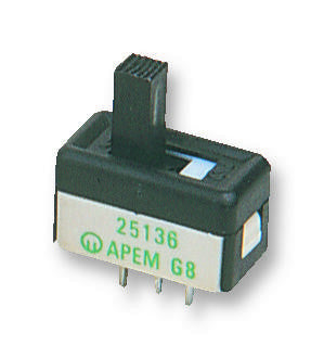 APEM 25136NAH6 Slide Switch, SPDT, On-On, Through Hole, 25000N Series, 4 A, 250 V