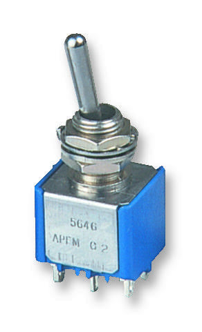 APEM 5632A Toggle Switch, SPDT, Non Illuminated, On-(On), 5000 Series, Panel, 6 A