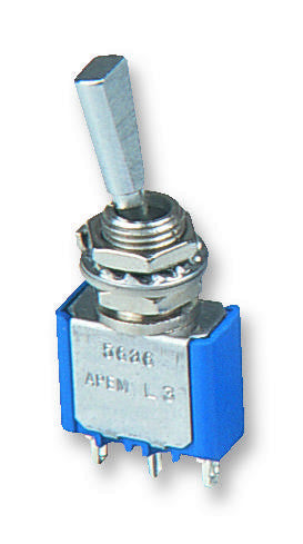 APEM 5638A9 Toggle Switch, SPDT, Non Illuminated, (On)-Off-On, 5000 Series, Panel, 6 A