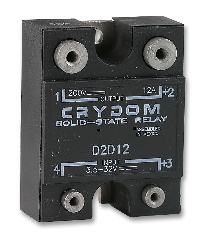 CRYDOM D2D12 Solid State Relay, SPST-NO, 12 A, 200 VDC, Panel, Screw, DC Switch