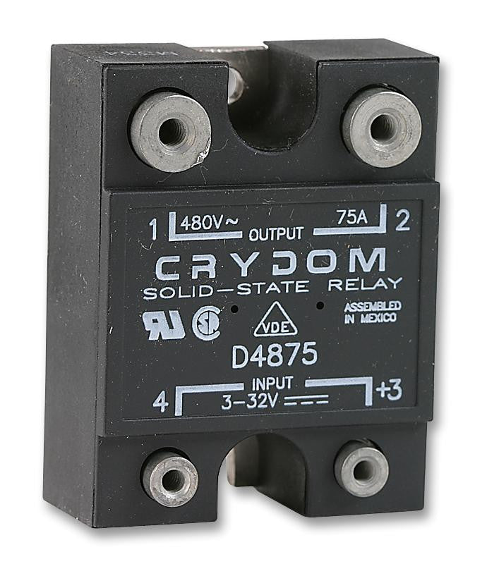 CRYDOM D4875 Solid State Relay, SPST-NO, 75 A, 530 Vrms, Panel, Screw, Zero Crossing