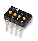 OMRON ELECTRONIC COMPONENTS A6T-4104 DIP / SIP Switch, 4 Circuits, SPST, Through Hole, A6T Series, DIP Unsealed, 24 VDC