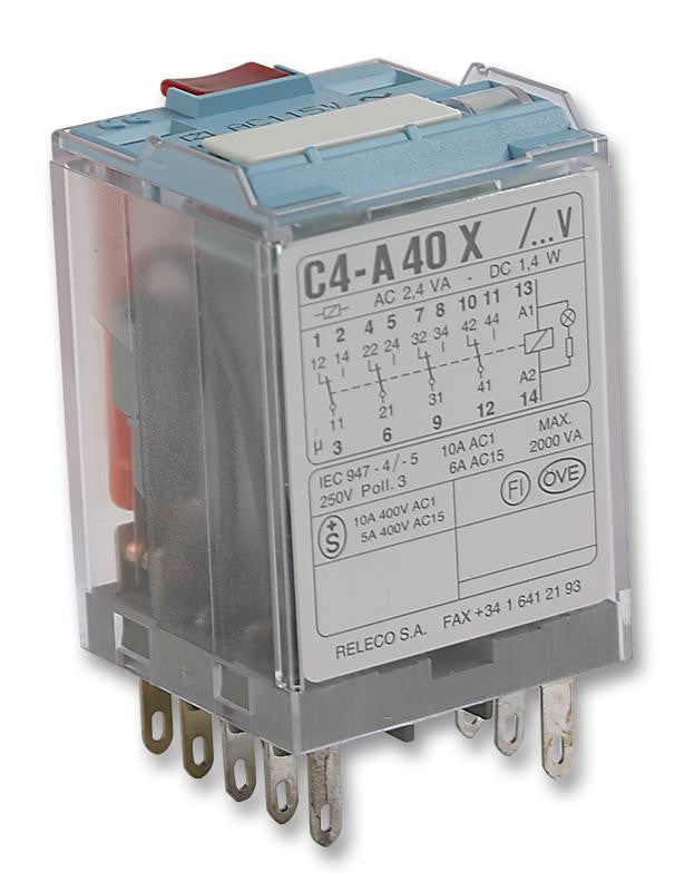 RELECO C4-A40X230A General Purpose Relay, C4 Series, Power, 4PDT, 230 VAC, 10 A