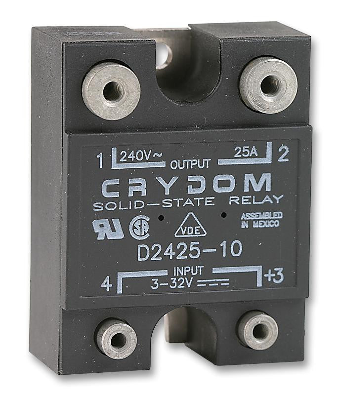 CRYDOM D2425-10 Solid State Relay, SPST-NO, 25 A, 280 VAC, Panel, Screw, Random Turn On