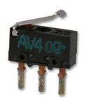 PANASONIC ELECTRIC WORKS AV4544 Microswitch, Right Angle Terminal, AV4 Series, SPDT, Through Hole, 500 mA, 30 VDC