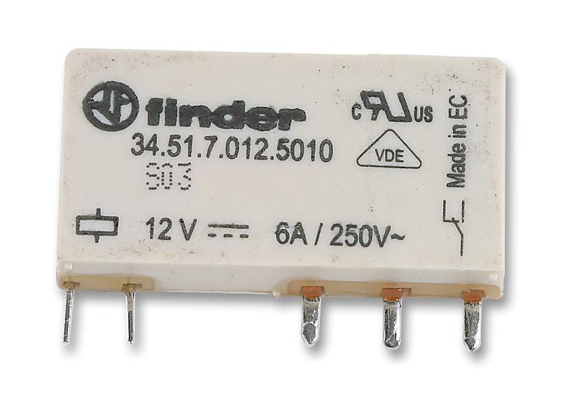 FINDER 34.51.7.012.5010 General Purpose Relay, 34 Series, Power, SPDT, 12 VDC, 6 A