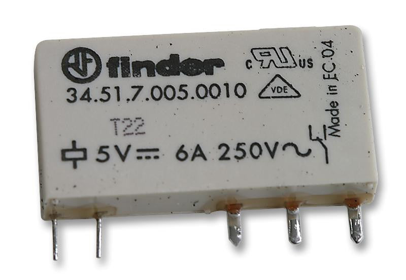 FINDER 34.51.7.005.0010 General Purpose Relay, 34 Series, Power, SPDT, 5 VDC, 6 A