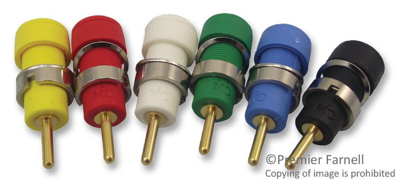 STAUBLI 65.3300-21,+ -22,+-23,+ -24,+ -25,+ -29 Banana Test Connector, Receptacle, Panel Mount, Gold Plated Contacts