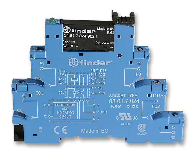 FINDER 38.81.7.006.9024 Solid State Relay, SPST-NO, 2 A, 24 VDC, DIN Rail, Screw