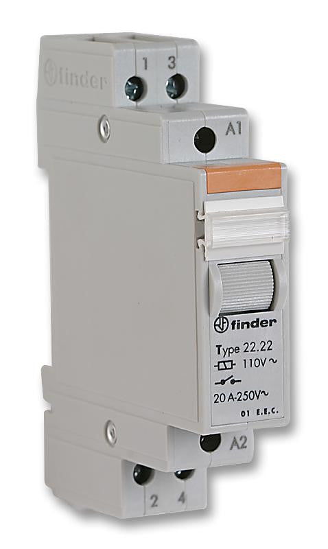 FINDER 22.22.8.110.4000 General Purpose Relay, 22 Series, Power, DPST-NO, 110 VAC, 20 A