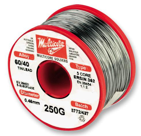 MULTICORE / LOCTITE 3096122-M Solder Wire, 60/40, 1.2mm Diameter, 180&deg;C, 250g