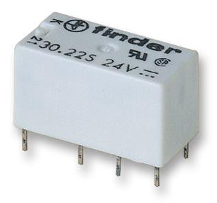 FINDER 30.22.7.012.0010 Signal Relay, DPDT, 12 VDC, 2 A, Series 30, Through Hole, DC