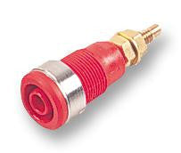 STAUBLI 23.3020-22 Banana Test Connector, 4mm, Jack, Panel Mount, 32 A, 1 kV, Gold Plated Contacts, Red