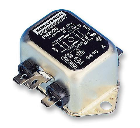 SCHAFFNER FN2020-3-06 Power Line Filter, Chassis, 0.15 &micro;F, 250 VAC, 3 A, General Purpose, Quick Connect, 2.5 mH