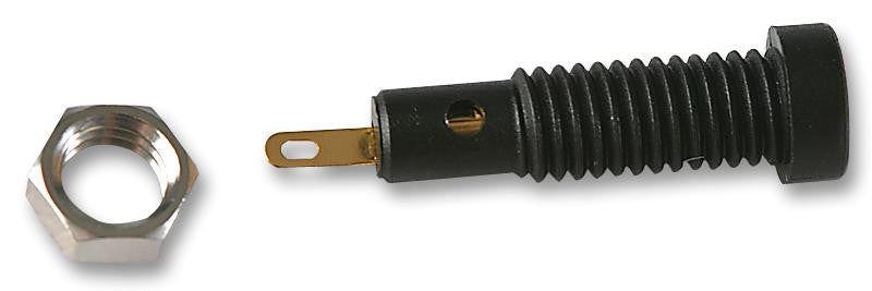 STAUBLI 23.0050-21 Banana Test Connector, 2mm, Jack, Panel Mount, 10 A, 60 V, Gold Plated Contacts, Black