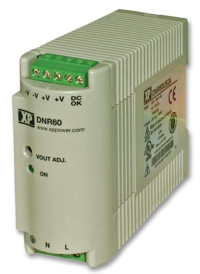 XP POWER DNR60US48 60 Watt AC/DC DIN Rail Single Output Power Supply, Input 90V to 375V, Output 48V/1.25A