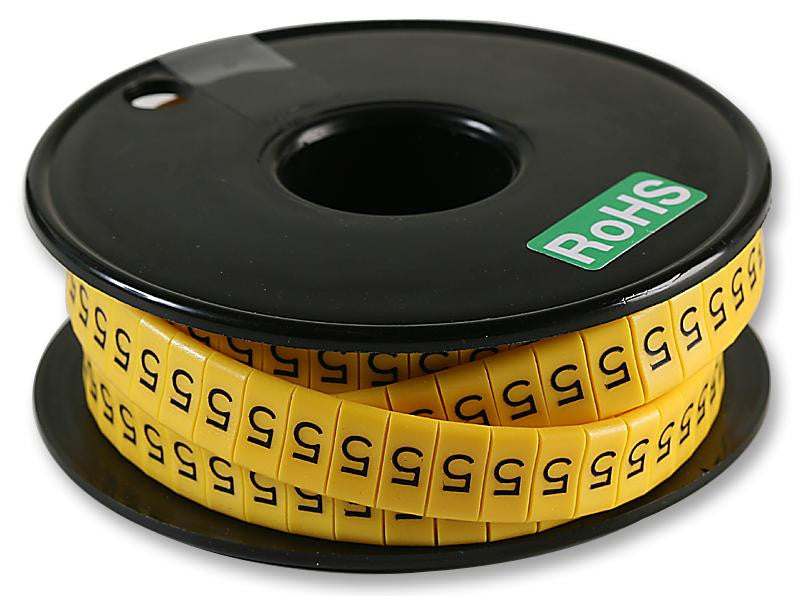 PRO POWER FM1(5) Wire Marker, Oval, Slide On Pre Printed, 5, Black, Yellow, 5mm, 6 mm