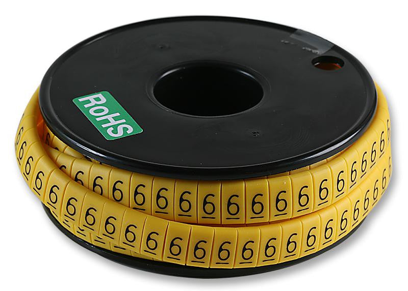 PRO POWER FM1(6) Wire Marker, Oval, Slide On Pre Printed, 6, Black, Yellow, 5mm, 6 mm