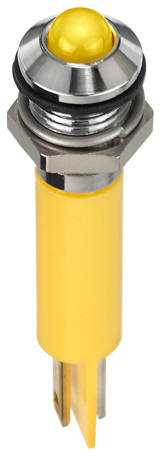 APEM Q8P1CXXY24E LED Panel Mount Indicator, Yellow, 24 VDC, 8 mm, 20 mA, 50 mcd, IP67