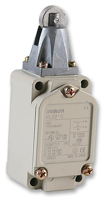 OMRON INDUSTRIAL AUTOMATION WLD2G Limit Switch, Top Roller Plunger, 26.67 N, 500 V, 10 A, 250 V, 10 A