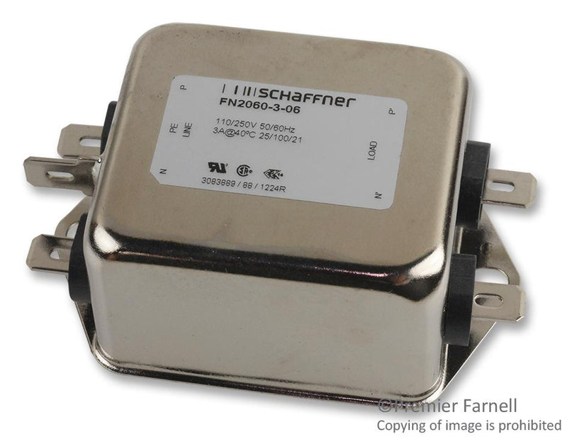 Schaffner FN2060B-10-06 Single Phase Chassis Mount Filter 250VAC 10A 2-STAGE Faston &lt;5UA