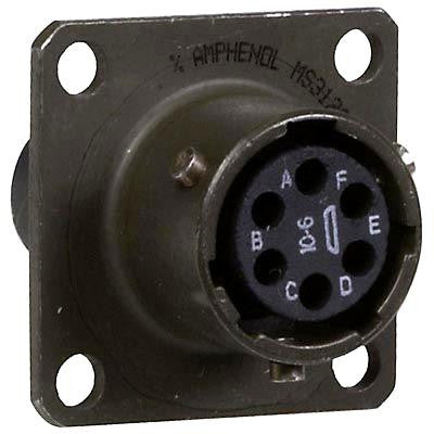 AMPHENOL INDUSTRIAL MS3122E10-6S CIRCULAR CONNECTOR, RECEPTACLE, SIZE 10, 6 POSITION, BOX