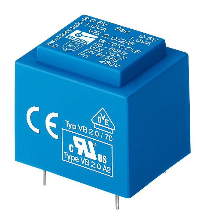 Block VB0.5/2/9 PCB Transformer EE 20 x 10.5 Encapsulated Safety Isolating 230V 2 9V 500 mVA 50Hz / 60Hz