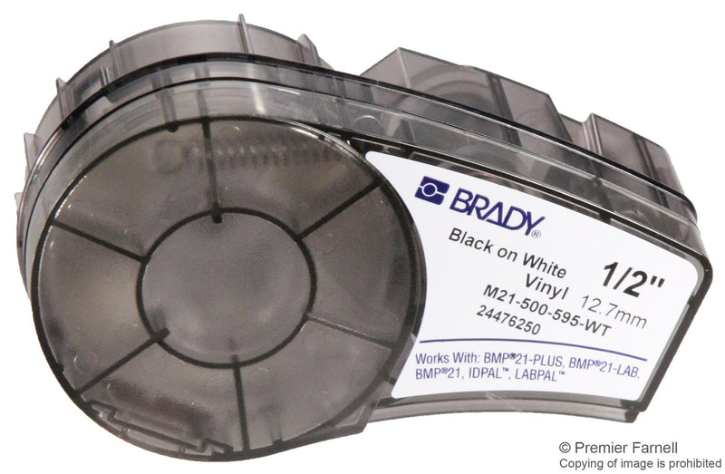 BRADY M21-500-595-WT LABELING TAPE, 0.5INX21FT, BLACK/WHITE