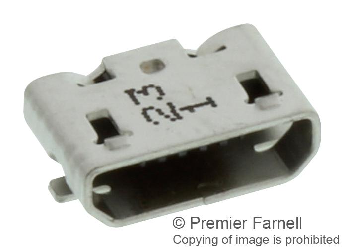 Molex 47346-1001 USB Connector Micro Type B Receptacle 5 Ways Surface Mount Right Angle