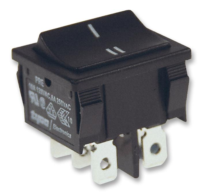 Alcoswitch - TE Connectivity 2-1634200-5 Rocker Switch (On)-Off-(On) Dpdt Non Illuminated Panel Mount Black PRE Series