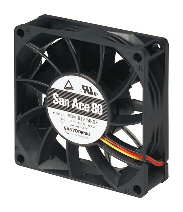 Sanyo Denki 9GV0812P4K03 DC Axial Fan 12 V Square 80 mm 25 Ball Bearing 74.86 CFM