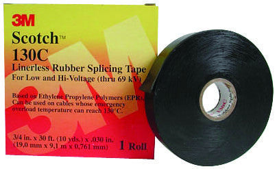 3M 130C (1-1/2&quot;X30FT) TAPE, SPLICING, RUBBER, BLACK 1.5INX30FT