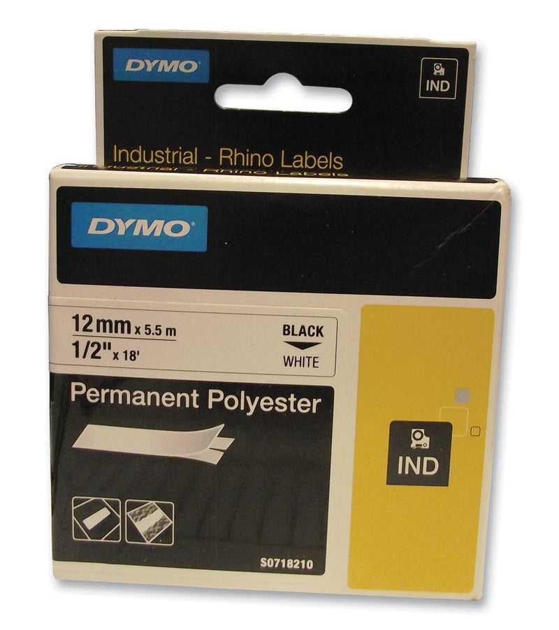 DYMO 18764-R1 TAPE, PERM, POLY, WHITE, 12MMX5.5M