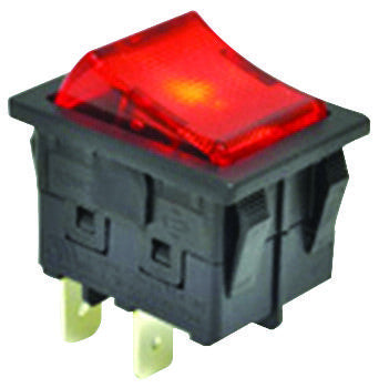 E-SWITCH RBW2ABLKRILEF1 SWITCH, ROCKER, DPST, 16A, 125V, RED